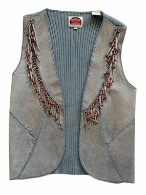 VTG MILLER Light Blue Beaded Fringe Vest
